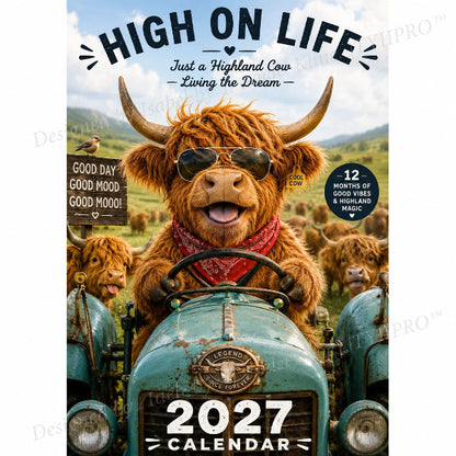 🐮 Calendário de Parede Divertido com Vaca das Terras Altas 2027🗓️ | Calendário de Parede A4 |🎁 Design by Isabel Kline 🎨📆