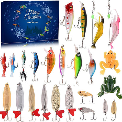 🎄Calendário do Advento de Natal com Iscas Artificiais para Pesca, incluindo Colheres Popper Minnow