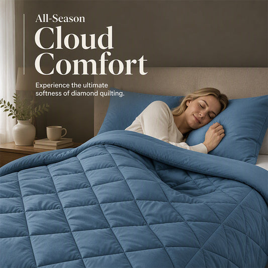 🛏️ Deixe de acordar com frio e enrolado na roupa de cama — este conjunto acolchoado de 3 peças mantém o volume, é respirável em qualquer estação e deixa a sua cama com um ar de hotel. 🏨