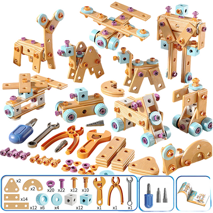 💞Mais de 50.000 unidades vendidas! 🔧🧒 50% de desconto! Kit de Ferramentas Educativas DIY para Crianças - Conjunto de Construção STEM, inclui berbequim, mais de 124 peças e caixa organizadora 🛠️✨