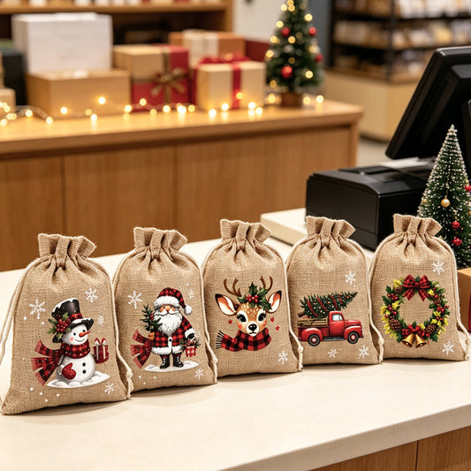 🎉 Promoção de 2026 — Mais de 23.000 unidades vendidas! 🎄 Sacos de Natal com cordão — Sacos de poliéster com Pai Natal e renas 🎁