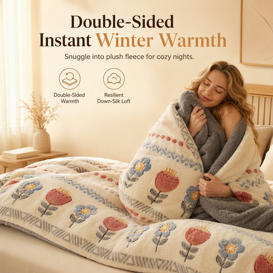 🛌 50% de desconto! ✨ Edredão Sherpa Dupla Face – Veludo com estampado de flocos de neve e lã de carneiro densa com retenção de calor, toque aveludado ultramacio e estampado digital durável – Aconchego e calor para qualquer divisão este inverno ❄️
