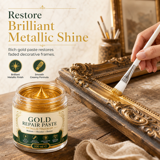 ✨Pasta de Reparação e Retoque Metálico Dourado com Pincel