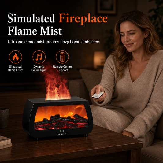 🔥 50% de desconto agora! 💨✨ Humidificador com efeito de chama de lareira e difusor de aromaterapia com luz sincronizada com a música; ultra-silenciosos, ideal para quartos e escritórios 🌙