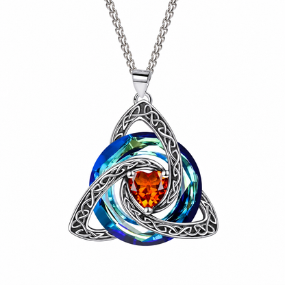 💎 Colar com Nó Celta e Pedra do Mês de Nascimento: Cristal em Forma de Coração, 12 Cores, Cobre e Zircónia, Corrente de 45+5 cm
