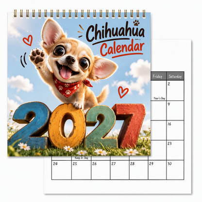 🐶 Calendário de Parede de 12 Meses – Chihuahua