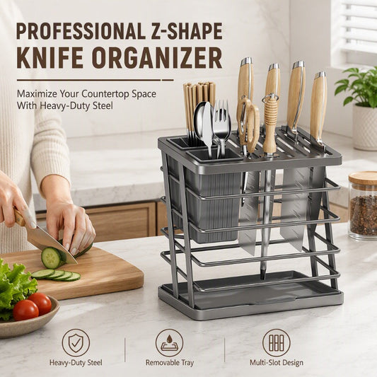 ✨Suporte para Facas de Cozinha e Organizador de Talheres em Aço Carbono