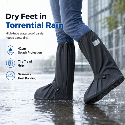 🌧️ 50% DESCONTO POR TEMPO LIMITADO! 👢 Capas impermeáveis de cano alto para calçado – PVC antiderrapante, barreira de 42 cm contra salpicos e elementos refletores para segurança noturna 👟
