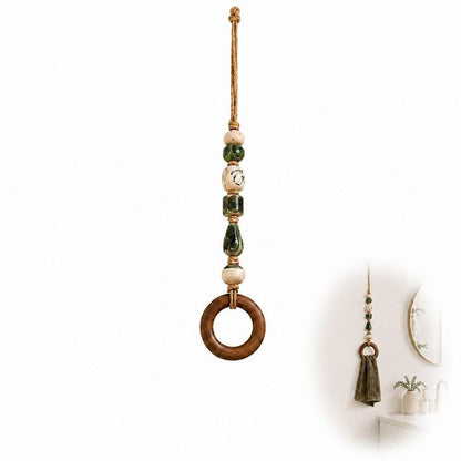 🧺 Decorative Beaded Towel Hanger: Ceramic Beads, Jute Rope, Wooden Ring
