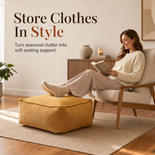 🛋️ 50% de desconto! ✨ Capa de pufe organizador (para guardar roupa) — Pode ser preenchida com cobertores ou edredões antigos; fabricado em lona resistente com abertura extra larga e fecho — Suporta até 100 kg 🪑