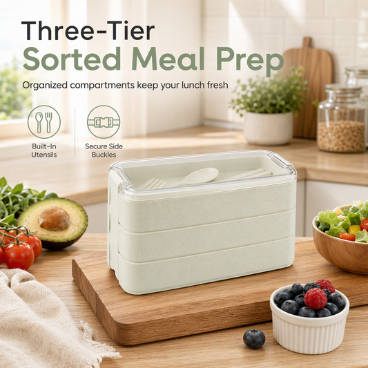 Marmita Bento de 3 Camadas com Conjunto de Talheres