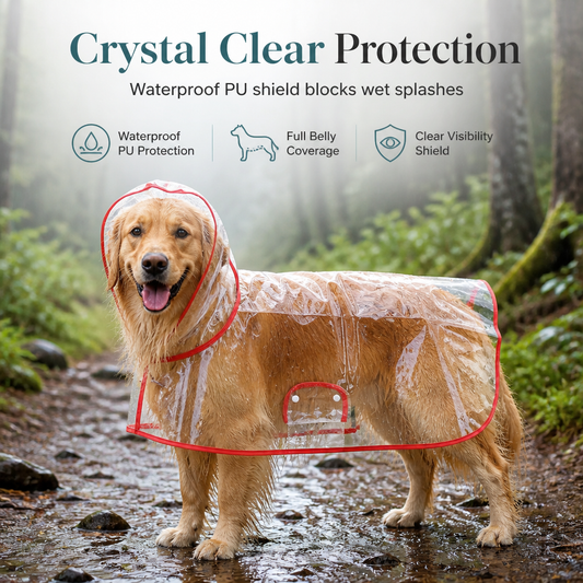 📢 Novidade com 50% de desconto 🐕 Capa de chuva transparente e impermeável para cães – Mantenha o seu animal seco e visível nos passeios em dias de chuva 🌧️