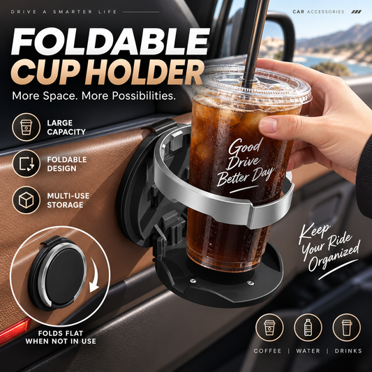 🚗 Foldable Car Door Cup Holder: Clip-On, Faux-Leather, Folds Flat, 5 Colors