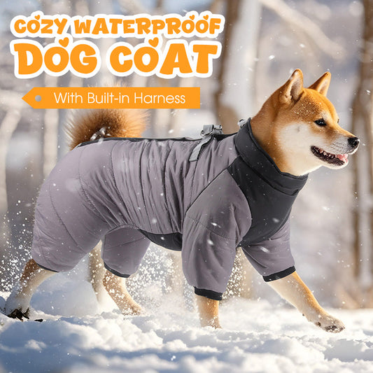 Cozy Waterproof Dog Coat With Built-in Harness