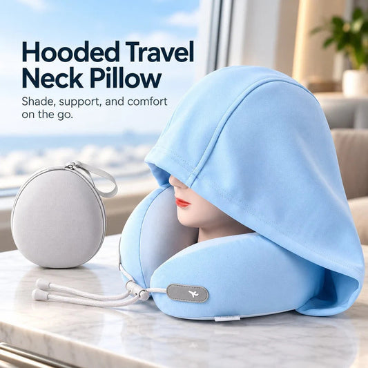 📢📢 50% DESCONTO ❄️ Almofada de pescoço para viagem com capuz e estojo para transporte