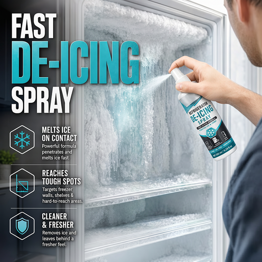 ✨Spray de Ação Rápida para Descongelação de Frigoríficos | Removedor de Gelo que Não Risca, Acompanha Espátula Grátis – Ideal para Congeladores e Frigoríficos