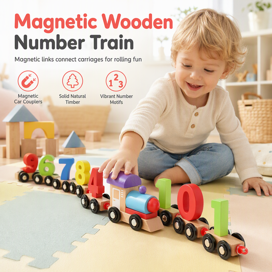 🚂 Comboio de Números em Madeira com Ímanes (Estilo Montessori) – Brinquedo Divertido para a Aprendizagem Inicial 🔢✨