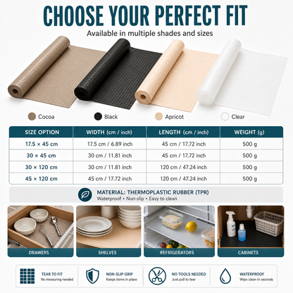 📢📢 50% OFF🏠 Easy-Tear Non-Slip Shelf Liner – Secure Grip & Easy-Clean Protection for Drawers and Cabinets